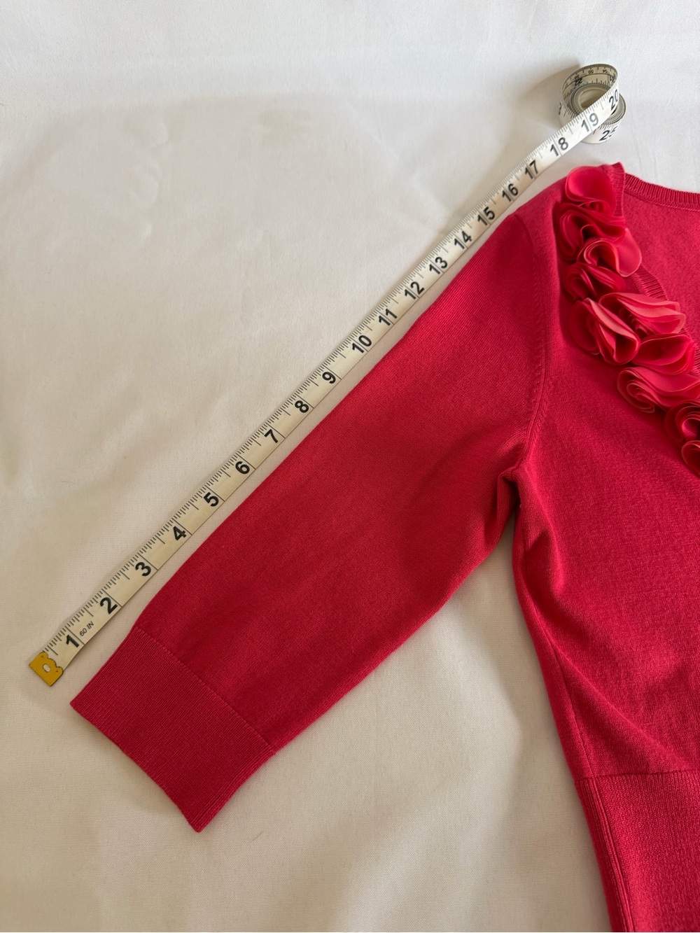 White House Black Market Pink Ruffle-Accent V-Neck Cardigan - Picture 7 of 10